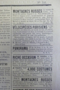 Petites annonces issues de l'Industriel forain, janvier 1892. Cliché Grégory Delauré, Archives de Rennes, I35.